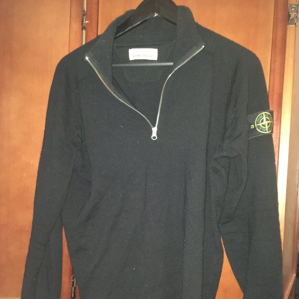 Stone Island Quarter Zip Black sweater Wool Medium
